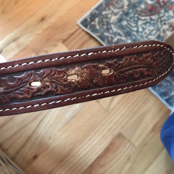 WESTERN LEATHER BELT GERMAN SILVER BUCKLE - Picture 5 of 10